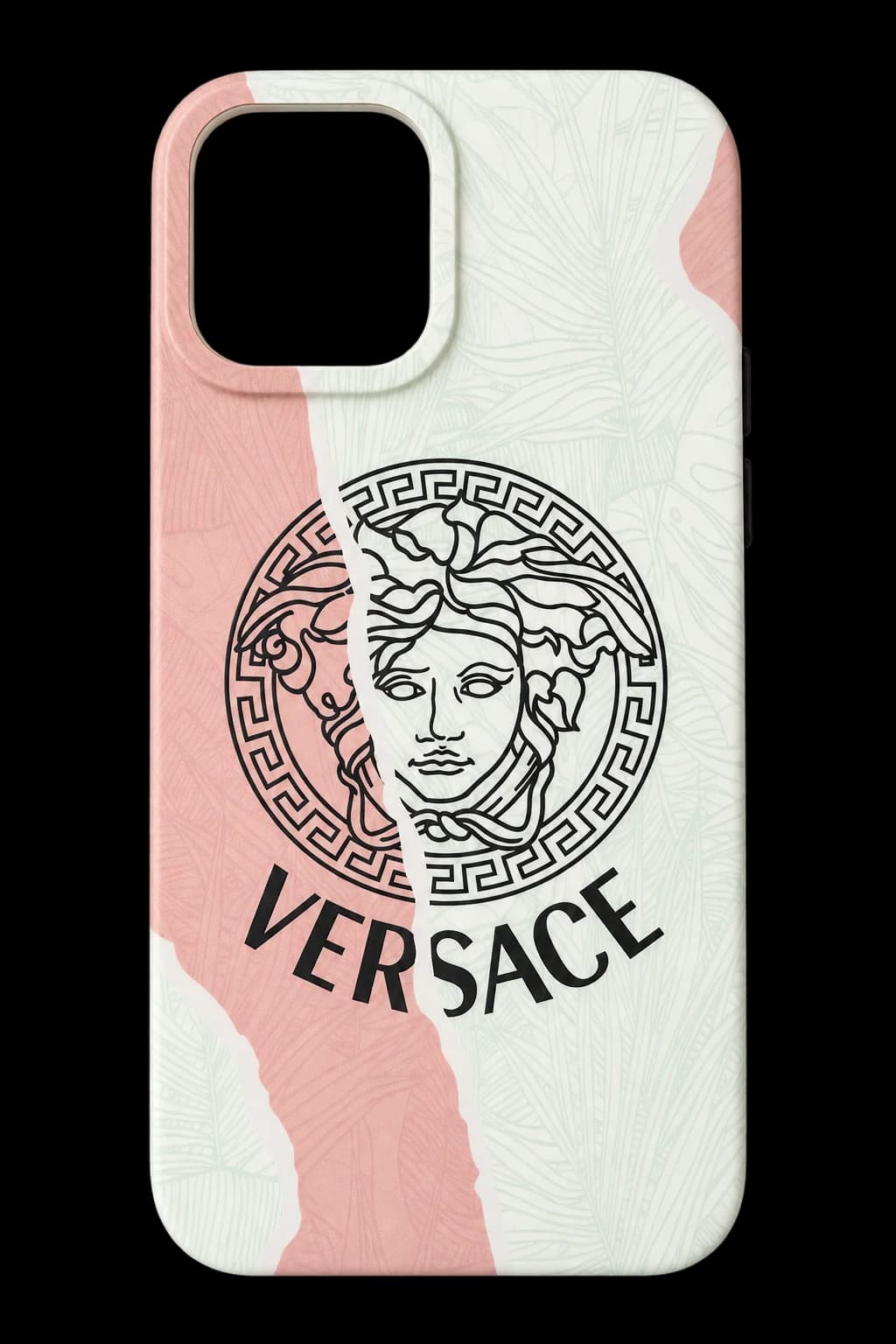 Pink marble medallion case labelled for iPhone 12