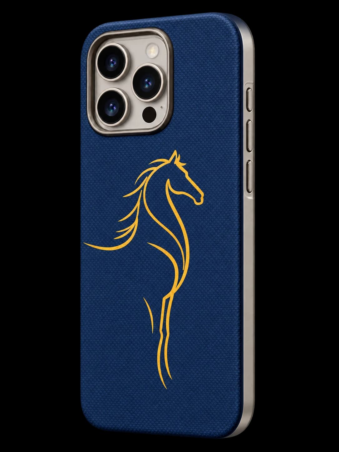 Equestrian case shown on an illustrative phone with a silver finish
